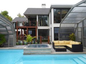garden design with retractable pool roof